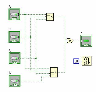 W programie LabVIEW możliwe jest stosowanie wielowejściowych funkcji logicznych nazywanych Compound Arithmetic z menu Programming >Boolean.