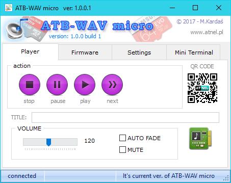 10 ATB-WAV Player karta dźwiękowa Oprogramowanie narzędziowe na PC pod Windows W celu umożliwienia wygodnego testowania modułu oraz dokonywania aktualizacji wsadu (firmware) we wbudowanym w moduł