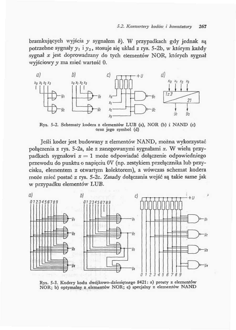 5.2. Konwertery kodów i komutatory 267 bramkujących wyjścia y sygnałem V). W przypadkach gdy jednak są potrzebne sygnały y i y 2, stosuje się układ z rys.