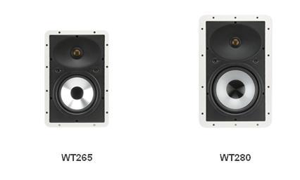 Seria CORE (WT - głośniki ścienne) WT165 WT180 Pasmo przenoszenia 60Hz 25kHz, impedancja 6 Ohm, czułość 88,5 db maksymalne SPL 107,4 dba, Moc 65 Wat, Przetworniki: 6,5 MMP basowy 1 tweeter C-CAM.