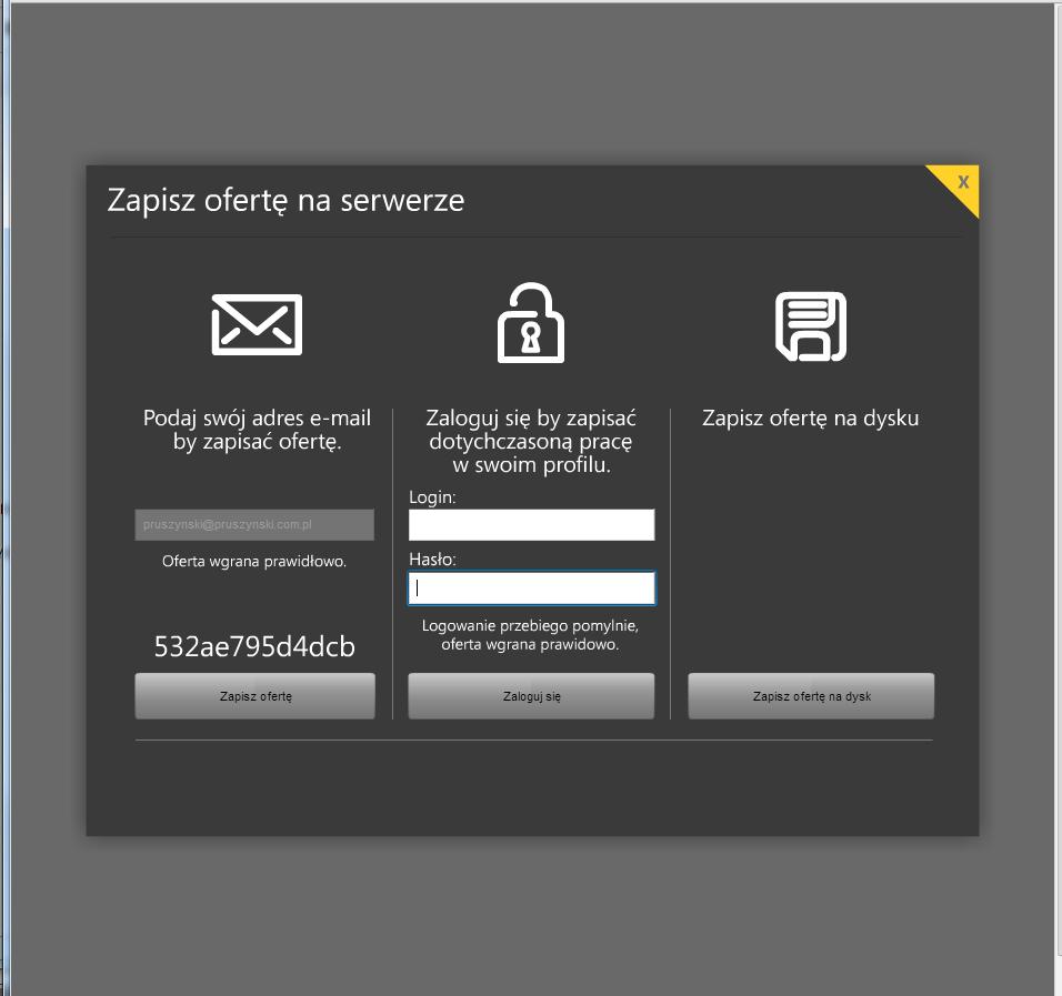 Po zalogowaniu oferta zostaje zapisana na serwerze w Twoim Profilu.