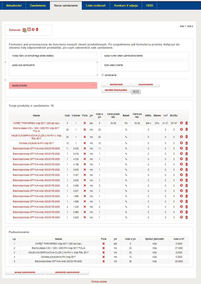 Export danych do zamówień on-line przesłane do zamówień on-line wyniki optymalizacji