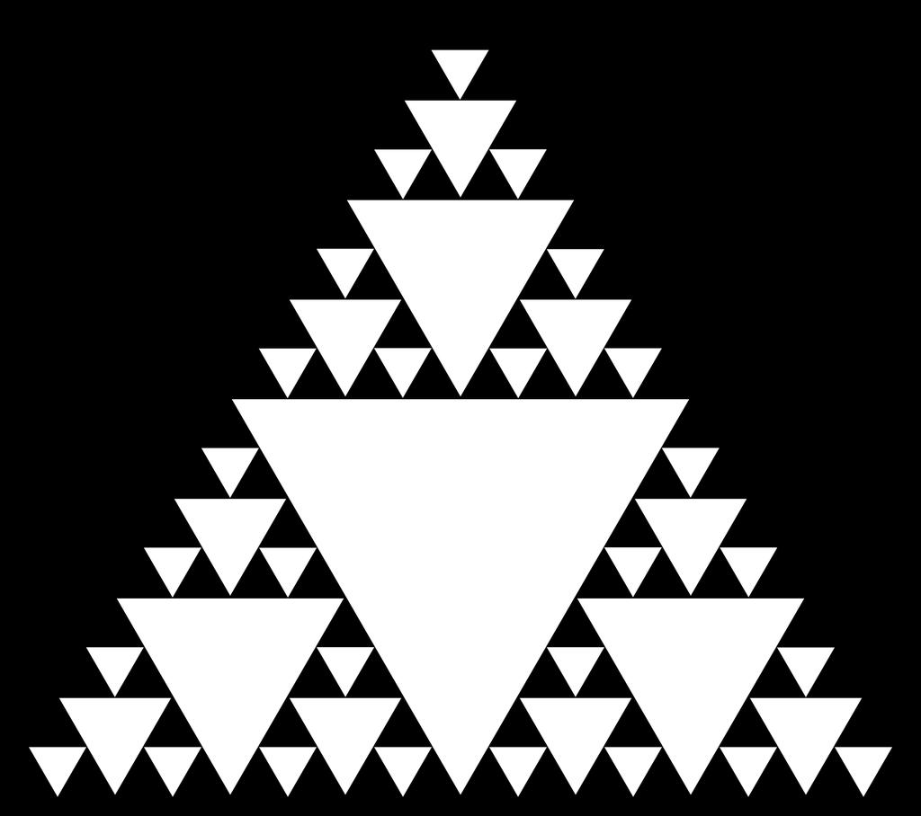 dwie. Trójkąt Sierpińskiego składa się z trzech swoich kopii o połowę mniejszych, więc wymiar Hausdorffa to log 2 3. Użyj komputera (np. WolframAlpha.com) do policzenia logarytmu. 8.