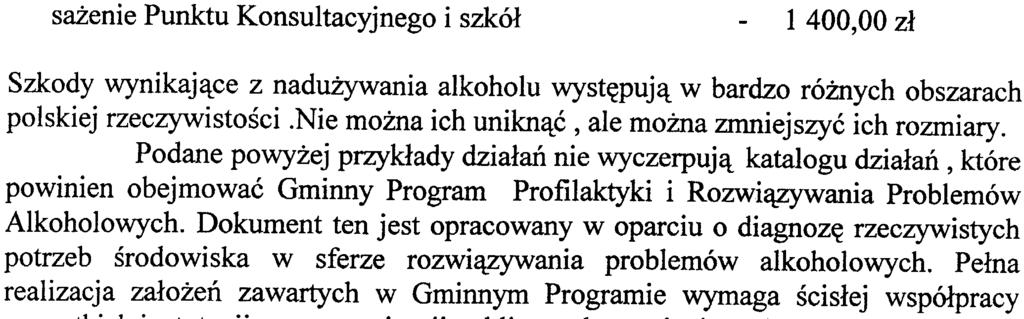 -. ~ sa enie Punktu Konsultacyjnego i szkó³ 1 400,00 z³ Szkody wynikaj¹ce z nadu ywania alkoholu wystêpuj¹ w bardzo ró nych obszarach polskiej rzeczywistoœci.
