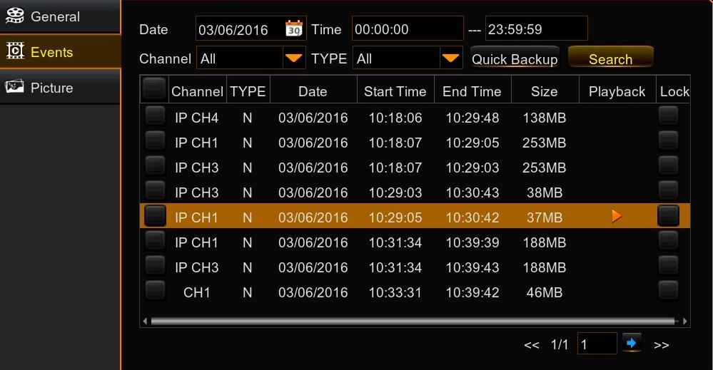 NHDR-3204AHD, NHDR-3208AHD User's manual (short) ver. 1.2 DVR MAIN MENU Note: Please take a notice, there will not be highlighted motion or alarm records incase of normal recording. 4.1.2. Record Search / Events submenu In this section, user may search recordings by events.