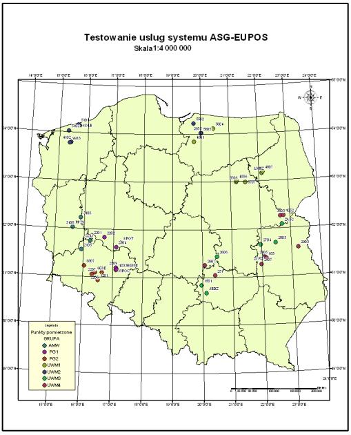 W obszarach testowych 1, 2 oraz 3 pomierzono 6 punktów, w pozostałych obszarach po 5 punktów. W sumie pomiary przeprowadzono na 48 punktach na terenie kraju.