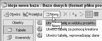 Rozdział 10. Tworzenie i edycja tabel Rysunek 10.1. Tworzenie nowego obiektu Tabele są obiektami bazy danych. Aby utworzyć tabelę, należy najpierw uruchomić bazę danych.