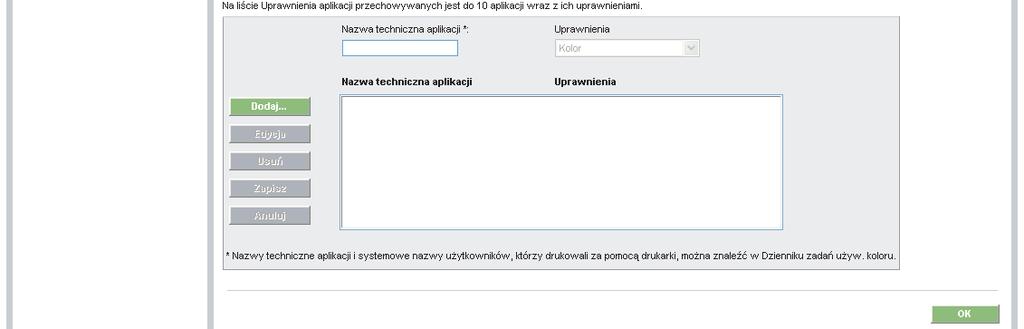 Rysunek 3-27 Ekran Ograniczenie drukowania w kolorze opcja W KOLORZE, JEŻELI DOZWOLONE 1 z 2 1 2 5 3 4 6 7 Rysunek 3-28 Ekran Ograniczenie drukowania w kolorze opcja W KOLORZE,