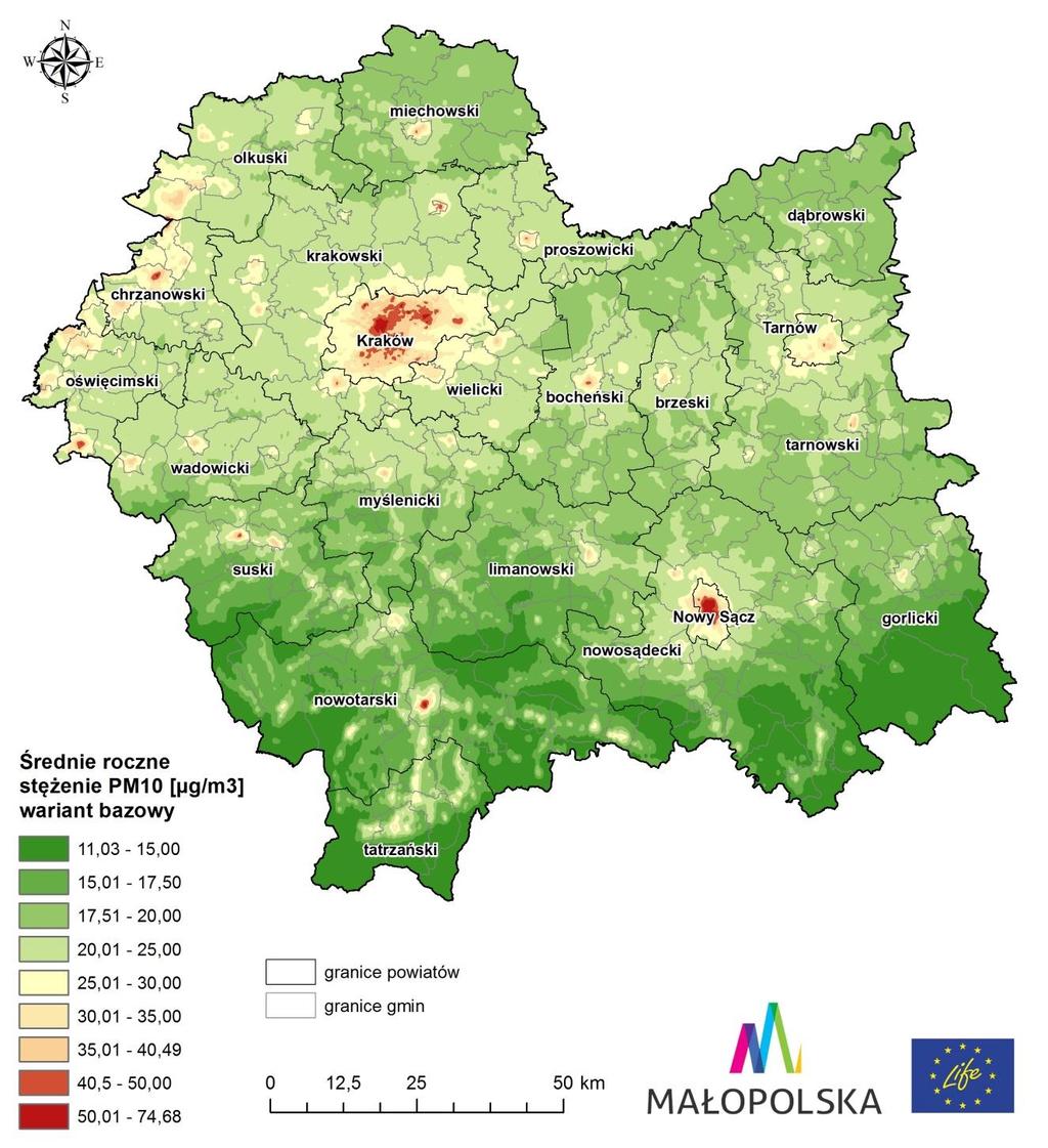 Obszary występowania przekroczeń Przekroczenia stężeń