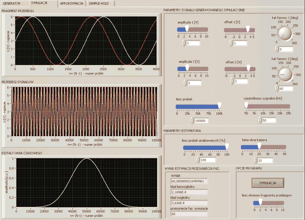 462 2.2. PODPROGRAM SYMULACJE Podprogram symulacje umożliwia przeprowadzanie symulacyjnych badań algorytmów estymacji przesunięcia fazowego, a w rezultacie uzyskać informacje o dokładności