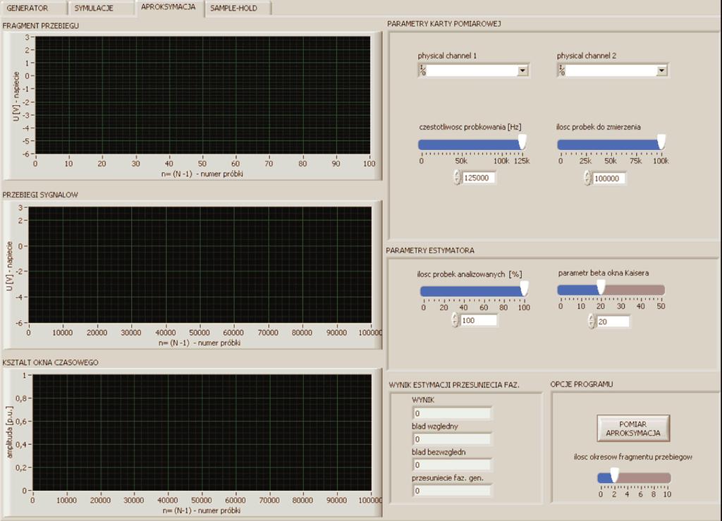 465 Rys. 5. Panel czołowy podprogramu Aproksymacja Fig. 5. Front panel of Approximation subroutine Przeprowadzanie operacji aproksymacji skutkuje utratą jednej próbki zebranej jako ostatnia przez kartę pomiarową.