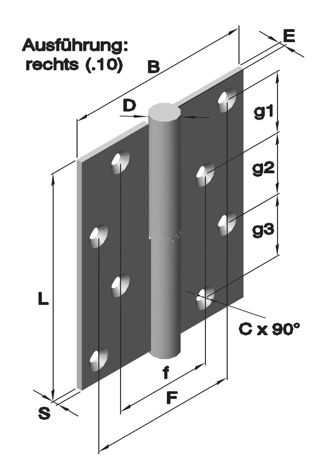 G-9 Art.Nr: 6088 nieruchomy z stali i stalowa podkładka, otwory wiercone i wpuszczane i powierzchnia : stal nierdzewna (1.4301) szczotkowana lewa (.