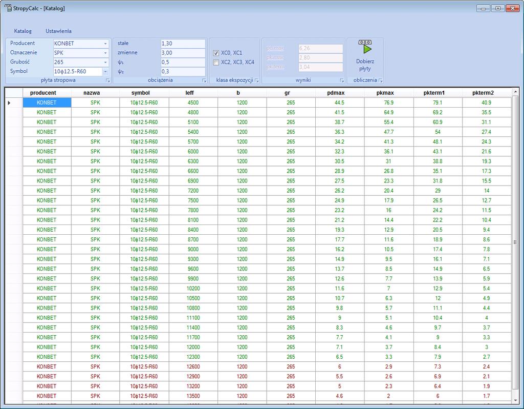2 Opis programu Program StropyCalc pozwala w prosty sposób na dobór strunobetonowych płyt stropowych w oparciu o dane tabelaryczne dostarczone przez Producentów płyt stropowych.