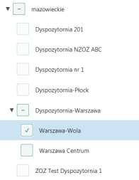 Rysunek 20 Obszaru dysponowania dla dyspozytorni W polach zaznaczenia wyższych poziomów wybranego obszaru pojawi się zwinięciu widać, gdzie znajduje się zaznaczony obszar.