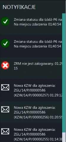 Rysunek 40 Panel notyfikacji Każda nowa notyfikacja pojawia się na górze panelu. Podstawową funkcją notyfikacji jest informowanie użytkownika o przebiegu wykonanych akcji.