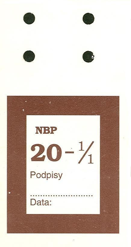 Załącznik nr 2 Wzór przywieszki do worka przesyłkowego zawierającego banknoty nadające się do obiegu Objaśnienia: 1) Wzór zawiera przykładową wartość nominalną.