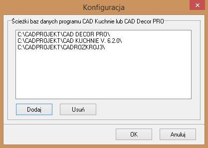 Rys. 42 okno edycji szafek z wybranej bazy, dostępnej w programie CAD Kuchnie lub CAD Decor PRO Uwaga! Jeśli program wykryje definicje szafek wykonane w programie CAD Rozkrój 1.