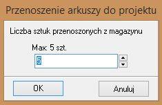 - pod tym przyciskiem dostępne są funkcje usuwania z listy zerowych pozycji odpadów oraz zerowych pozycji arkuszy fabrycznych; - umożliwia przeniesienie dowolnej liczby arkuszy do aktualnego projektu