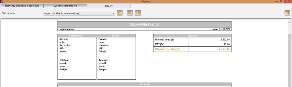 Rys. 129 przykładowy raport dla klienta uzyskany w Module Szaf