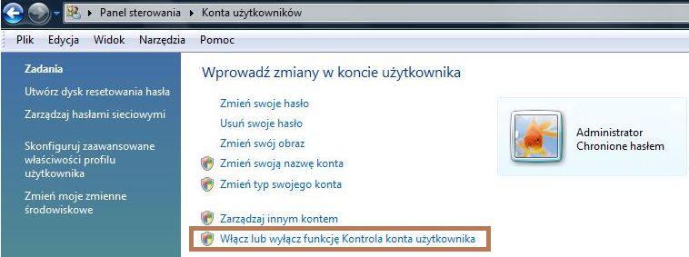 Rys. 4 - włączenie/wyłączenie funkcji Kontrola konta użytkownika w systemie Windows Vista Rys. 5 - wyłączona funkcja Użyj funkcji Kontrola... w systemie Windows Vista 2.1.