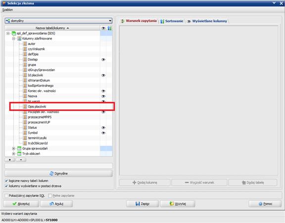 Okno Lista definicji wskaźników (SPL0007L) W oknie Lista definicji wskaźników