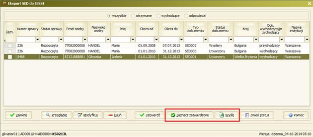 W module KSZS umożliwiona została funkcja grupowego wysyłania dokumentów SED należących do grupy wychodzące i posiadających status zatwierdzone.