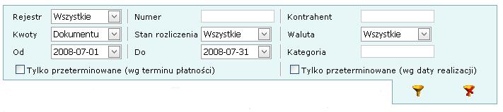 Rys. 1 Przykład sekcji Filtr na liście zdarzeń w Preliminarzu płatności Aby zawęzić listę do pozycji spełniających określone kryteria, należy wpisać zadany ciąg znaków w wybrane pole i kliknąć na