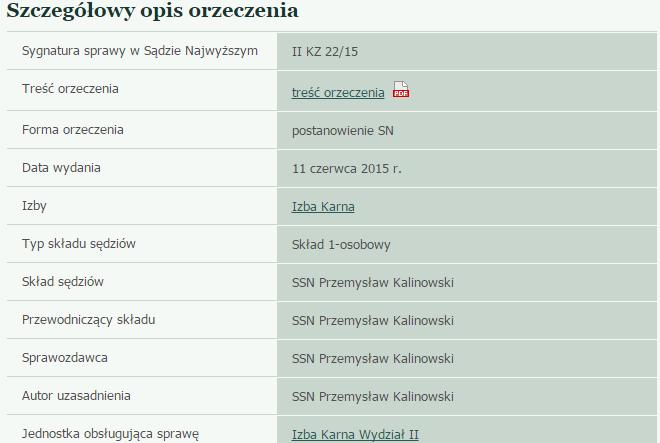 Przykładowy profil orzeczenia Podstawowe informacje oraz