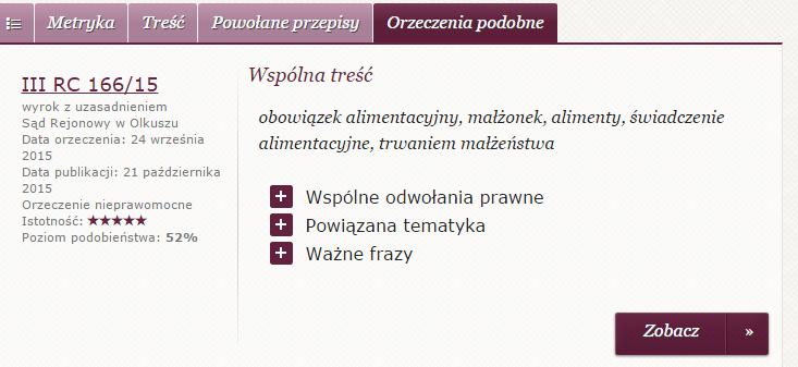 Przykładowy profil orzeczenia Odesłanie do podobnych