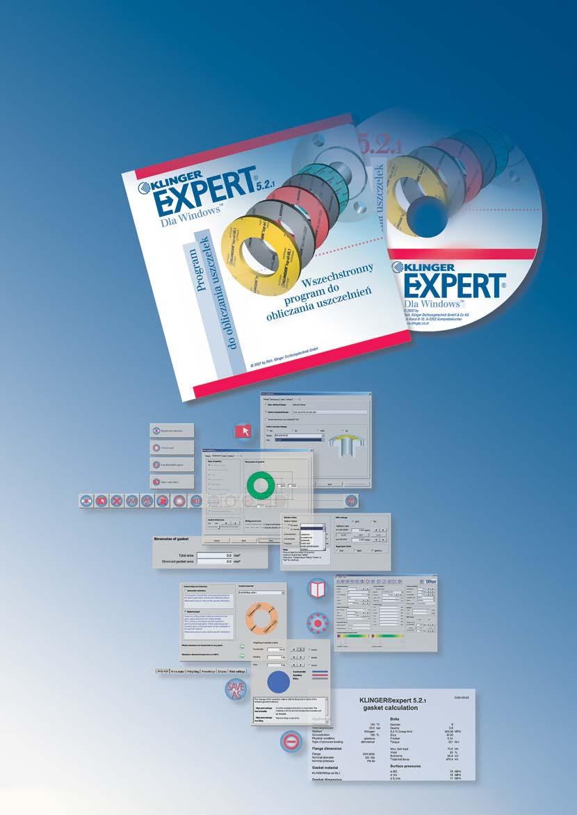 KLINGER expert Wszechstronny program do obliczania uszczelnień Umożliwia:» Łatwy, intuicyjny wybór kołnierza» Graficzną analizę obciążeń uszczelki» Funkcję Szybkiej Pomocy» Zawiera dokumentację