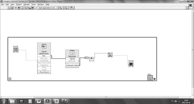 Panel narzędziowy w pakiecie Dasylab (Szabatin, 2003) Poniżej przedstawiono różnorodne zastosowania pakietów programowych Dasylab i Labview gdzie w ramach zajęć z przedmiotów takich jak