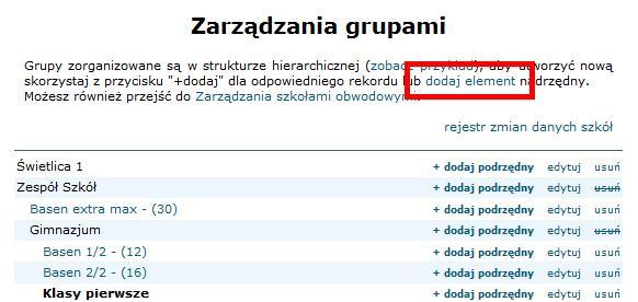 Jak wprowadzić zajęcia świetlicowe? Krok 1. Grupa Świetlica jest utworzona domyślnie w każdym dzienniku w zakładce Administracja -> Grupy.