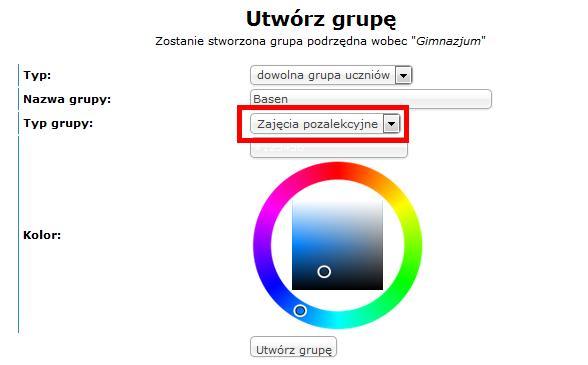 Krok 3. W oknie zaczynamy od zmiany Typ: dowolna grupa uczniów.