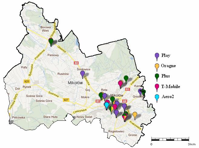 Aktualizacja Programu Ochrony Środowiska dla miasta Mikołów na lata 2012 2015 linie teletechniczne międzycentralowe, magistrale i abonenckie, linie kablowe telekomunikacji międzymiastowej.