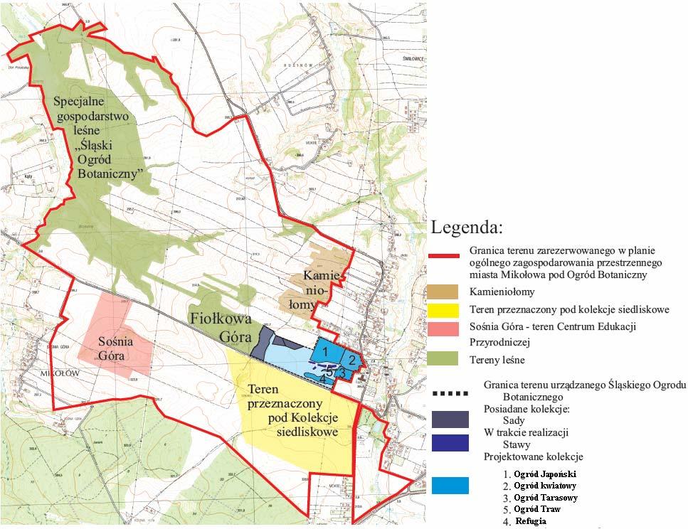 Rysunek 23 Zarys stanu obecnego Ogrodu wraz z terenami przeznaczonymi pod założenie nowych kolekcji (źródło: www.sibg.org.
