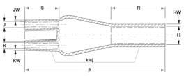 Akcesoria kablowe Głowiczki termokurczliwe do kabli i przewodów o izolacji z tworzyw sztucznych Wymiary w tabeli poniżej H: Średnica dużego otworu J: Średnica małych otworów K: Średnica najmniejszego