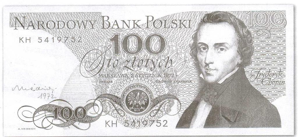 Pokazane poniżej kserokopie banknotów (pochodzące z tego artykułu) opatrzone autografem projektanta Andrzeja Heidricha