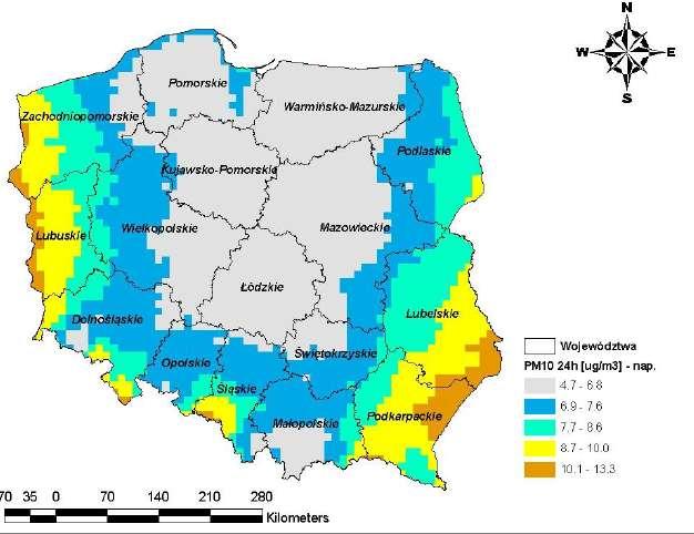 Emisja transgraniczna W oparciu o dane ujęte w opracowaniu Opracowanie prognozy zanieczyszczenia powietrza pyłem drobnym w Polsce na lata 2010, 2015, 2020 wraz z analizą uwarunkowań i oceną kosztów
