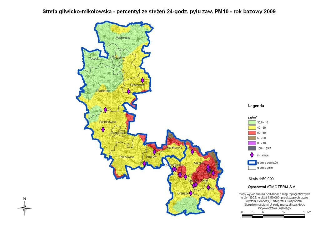 Rysunek 2-34 Rozkład percentyla stężeń 24-godzinnych pyłu