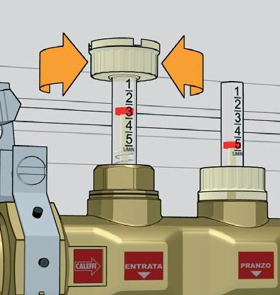 Przyłącza główne gwintowane (i /"), rozstaw pomiędzy rozdzielaczami 95 mm. Wyjścia /" GZ - Ø 8, rozstaw 50 mm. Medium woda i roztwory glikolu, maksymalne stężenie glikolu 0%.