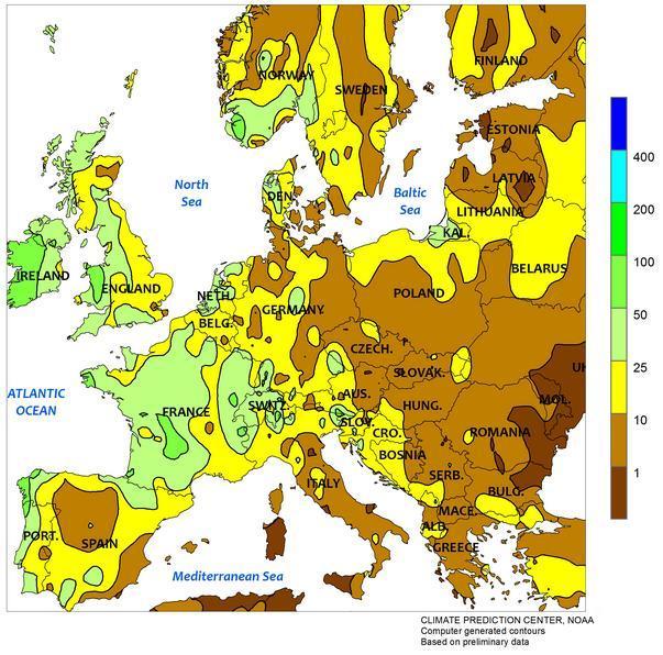 Strona 2 z 8 Wielkość opadów atmosferycznych w Polsce i krajach europejskich w minionym tygodniu (26 lutego - 4 marca 2017) przedstawia poniższa mapa