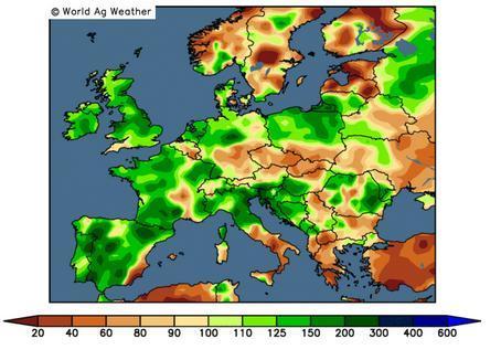 Strona 5 z 8 Spodziewane wielkości opadów atmosferycznych w Polsce i krajach europejskich w okresie 6-14 marca 2017 (górna mapa) i okresie 14-22