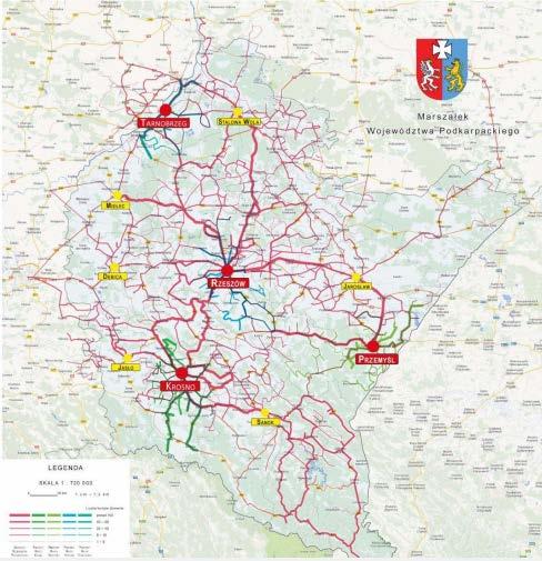 Mapa 8 Korytarze transportowe w komunikacji autobusowej Źródło: Plan transportowy województwa podkarpackieg