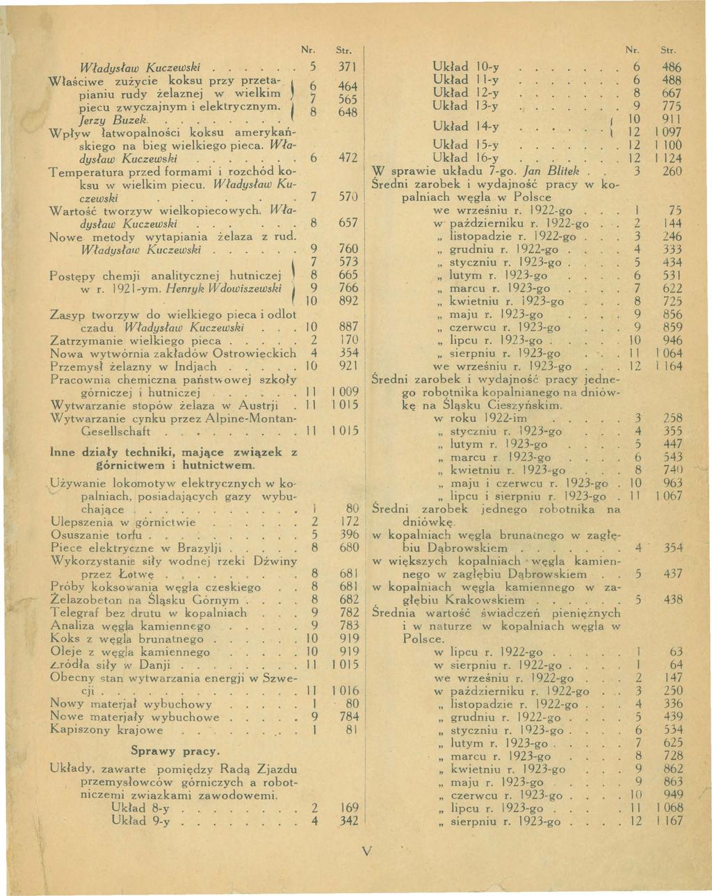 Władysław Kuczewski.. Właściwe zużycie koksu przy przeta- pianiu rudy żeaznej w wiekim J piecu zwyczajnym i eektrycznym. f jerzy Buzek..... Wpływ łatwopaności koksu amerykańskiego na bieg wiekiego pieca.