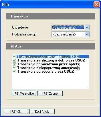 12.DODATKOWE FUNKCJE Rys. 37. Okno ostrzegawcze W funkcji Raporty e-pruf, po wybraniu [F2] Transakcje, za pomocą klawisza [F7] Filtr moŝna filtrować wyświetlane informacje.