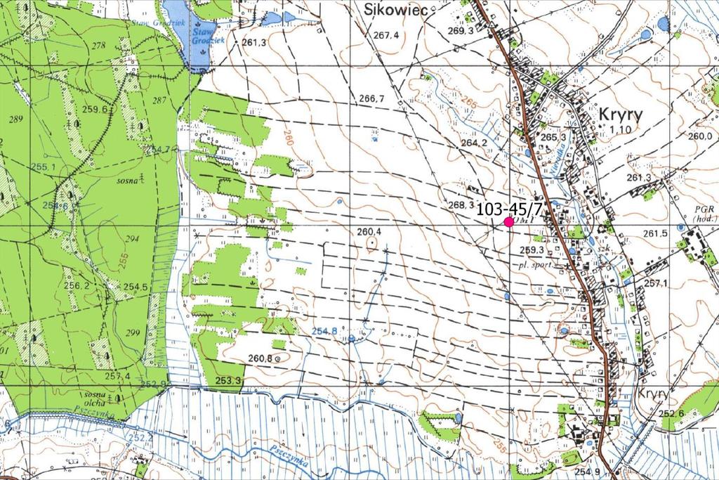 STANOWISKO ARCHEOLOGICZNE AZP 103-45/7 PÓŹNE ŚREDNIOWIECZE CZASY NOWOŻYTNE Wycinek mapy