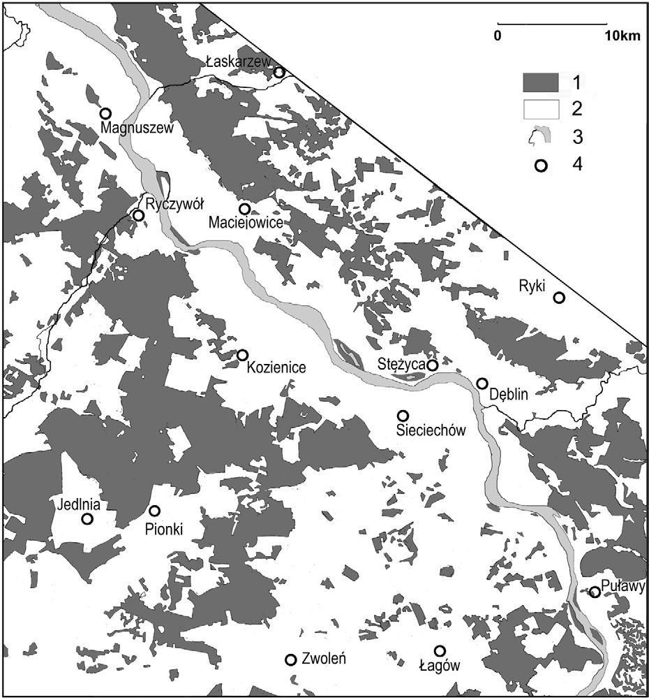 212 Powstawały jednogatunkowe i jednowiekowe plantacji sosny (Zaręba 1974). Najmniejszą powierzchnię lasów w regionie zarejestrowano w 1937 r.