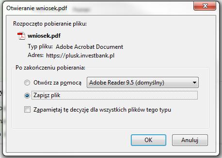 Rysunek 23: Drukowanie wniosku 12. Po użyciu przycisku Drukuj wniosek zostaje wygenerowany plik PDF z wnioskiem, który należy wydrukować (ewentualnie przed wydrukiem można go zapisać np.