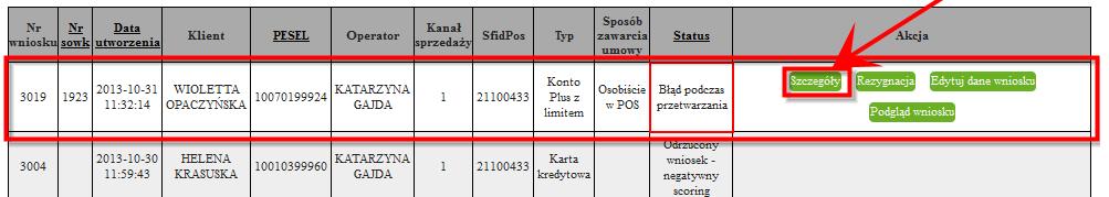 na temat błędu oraz wytycznych co do dalszego postępowania (Patrz Rysunek 28). Rysunek 28: Błąd podczas przetwarzania wniosku 16.