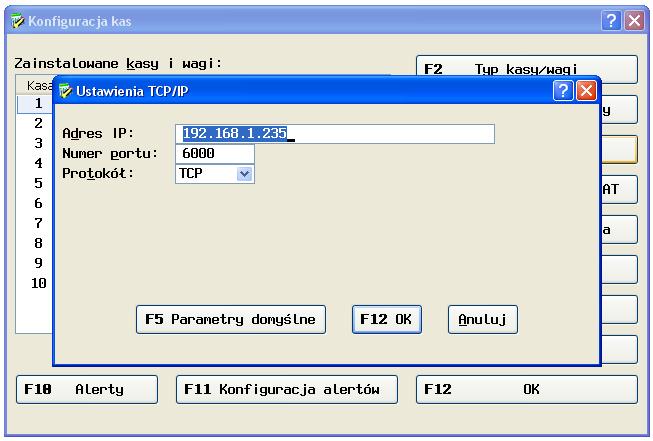 W ustawieniach wybranej wagi Proxima należy: wpisać adres IP, numer portu standardowy: 6000.